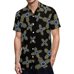Zia Sun - Zia Pueblo - New Mexico3 Hawaiiaanse shirts voor heren, korte mouwen, casual overhemd met knopen, vakantie, strandshirts, 5XL