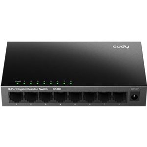 Cudy GS108 8-poorts Gigabit Ethernet Unmanaged Switch, Desktop, zonder ventilator, Plug and Play, stevige metalen behuizing