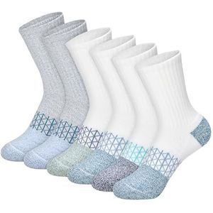 Hanes Cushioned, Absolute Active Crew Socks voor jongens, vochtafvoerend, 6 paar sokken, wit/blauw, 3-9 (verpakking van 6 stuks) kinderen en jongeren, Wit/Blauw, 3-9