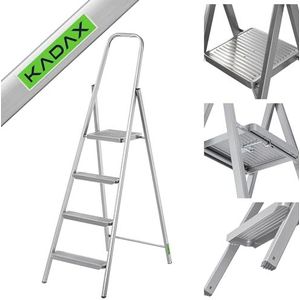 KADAX Eenzijdige stalen ladder met antislipvoeten, trapladder, ladder met plank, trapladder, vouwladder, huishoudladder met brede treden (4 treden)