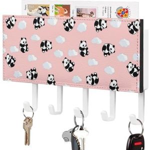 Roze Leuke Panda Beer Sleutelhouder Voor Muur Sleutelhangers Organizer Wandmontage Sleutelrek Met 5 Haken