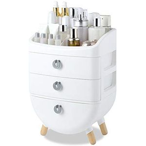 Galatée Elegante eenvoudige pure kleur, draagbare make-uporganizer; cosmeticabox, opbergbox, beauty-organizer met 2 laden, 4 houten poten, wit-M