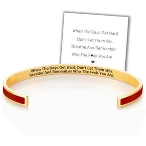 Don't Let The Hard Days Win Color Bangle, Engraving Inspirational Message Cuff Bangle Bracelet for Women, Personalized Motivational Jewelry Gifts for Mom Daughter Sister Friends (Red)