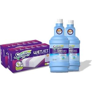 Voordeelverpakking Swiffer Wetjet Spray, 2 navullingen van 1,25 l WetJet en 20 doekjes, houdt stof en vuil, ontworpen voor alle soorten vloeren (2)