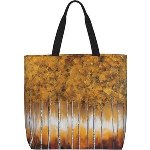DEHIWI Abstracte Gouden Bomen Tote Bag Voor Vrouwen Waterdichte Casual Schoudertas Met Rits Kruidenier Handtassen Voor Kantoor Winkelen Reizen, Zwart, One Size