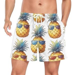 Niigeu Pop Star Pineapple Fruit zwembroek voor heren, sneldrogend, met zakken, Leuke mode, L