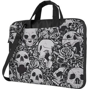 KadUe Afschuwelijke Donkere Schedels Bloemen Patroon Zakelijke Aktetas Geschenken Voor Mannen Vrouwen, Duurzame Kantoortas, Carry On Laptop Case Voor Notebook, Zwart, 14 inch