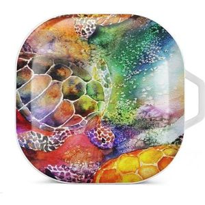 Aquarel schilderij van zeeschildpadden oordopjes hoesje compatibel met Samsung hard shell beschermhoes witte stijl