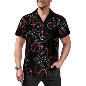 Honkbal Lover Hart Heren Casual Button-Down Shirts Korte Mouw Cubaanse Kraag Tees Tops Hawaiiaans T-shirt 2XL