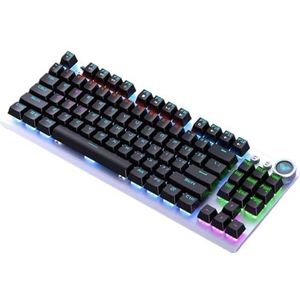 QPSJXN 87 Mechanisch gamingtoetsenbord, draadloos, 3 modi, 2,4 g, bluetooth, bekabeld, compatibel met Windows Android (zwart-blauwe schakelaar)
