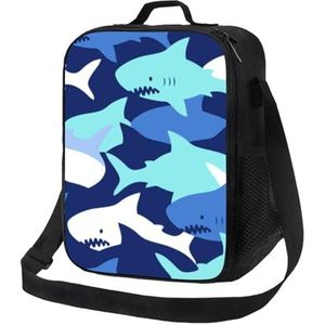 EgoMed Lunchtas, duurzame geïsoleerde lunchbox herbruikbare draagtas koeltas voor werk schoolblauwe haai camouflage
