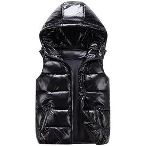 Unisex Vest, 2021 Winter Warm Heren Lichtgewicht Hooded Down Vest Mouwloos Gewatteerd Gewatteerd Glanzend Gilet, Hooded Vest voor mannen en vrouwen,zwart,M