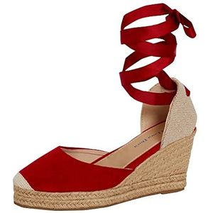 Lora Dora Womens espadrille wig sandalen dames strappy Hessische wiggen zomer schoenen enkelstropdas beenriemen, Rood, 37 EU