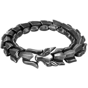 Viking Ouroboros Armband Voor Mannen - Noordse Roestvrijstalen Drakenschaal Armband - Vintage Skelet Keltische Draak Zware Armband Biker Punk Hiphop Sieraden (Color : Black_23CM)