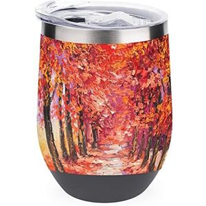 Kleurrijke Herfst Bomen Herbruikbare Koffie Cups Rvs Geïsoleerde Reizen Mok Dubbelwandige Wijn Tumbler Zwart-stijl