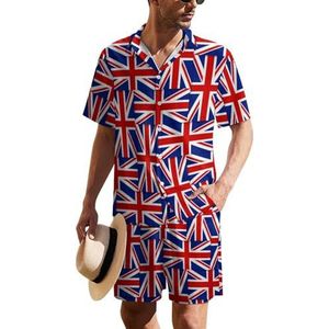 Britse vlag patroon heren Hawaiiaanse pak set 2-delig strand outfit korte mouw shirt en korte broek bijpassende set