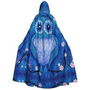 EdWal Blauwe mantel met capuchon met uilenprint, uniseks mantel met capuchon, voor volwassenen, carnavalskostuums voor Halloween cosplay kostuums