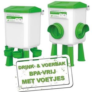 MeineHennen Voederautomaat 4 kg en waterdispenser 8 l voor kippen – afneembare poten kort en lang – hygiënische voederdispenser en drinkbak voor gevogelte – BPA-vrij