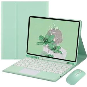 Toetsenbordhoes voor Samsung Galaxy Tab S10 FE Plus 13.1 inch 2025, Magnetisch Afneembaar Draadloos Toetsenbord met Bluetooth Muis,Groen