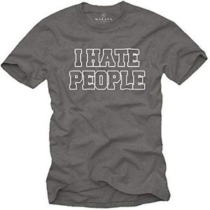 MAKAYA Grappig T-Shirt Met Teksten Voor Mannen - I Hate People - Grijs Korte Mouw Kinderen/Jongens/Heren Maat XXL
