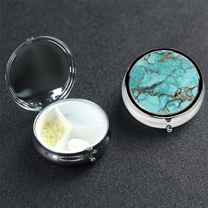 Kleine pillendoos 3 compartimenten turquoise marmeren pillendoos voor zak of portemonnee decoratieve metalen pillenorganisator draagbare reizen pillendoos ronde geneeskunde vitamine houder uniek