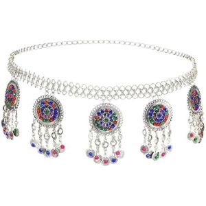 Bohemian Crystal Kralen Buik Kettingen Vintage Afghaanse India Etnische Jurk Riem Vrouwelijke Taille Riem Lichaam Sieraden, Acryl, Witte diamant