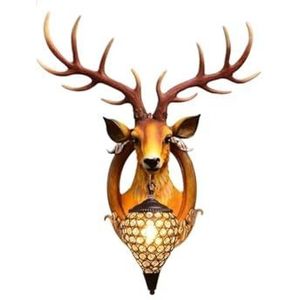 Grote muurophanging Deco Carving Deer Head Light wandgemonteerde lichte muurhanglamp gewei wandlamp hertenhoornlamp(Color:Brown medium)