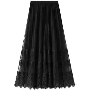 Lichtgewicht tule rok Feerok voor dames A-lijn kanten patchwork rok met elastische taille, gelaagde geplooide lange rok, zwierige rok