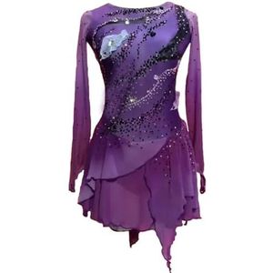 Nnnydjy Lady's Artistieke Kunstschaatsenwedstrijd Jurken Schaats Sport Prestaties Dance Kostuums Ritmische Gymnastiek Tape Voor Meisjes Modegradiënt,Purper,11_13Years