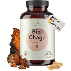 BIONUTRA® Chaga bio capsules hooggedoseerd, 1200 mg/dag, residugecontroleerd, Duitse productie, vegan, lactose- & glutenvrij, zonder toevoegingen, Chaga paddenstoel bio, 180 stuks x 600 mg