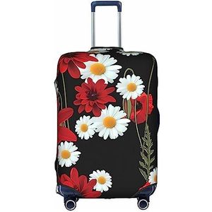 Dehiwi Rode Bloem En Wit Madeliefje Bagage Cover Reizen Stofdichte Koffer Cover Rits Sluiting Koffer Protector Fit 45-70 cm Bagage, Wit, XL