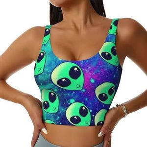 Groene Alien Print Casual Wear Vrouwen Sport Vest Yoga Vest Workout Vest Voor Vrouwen Lichtgewicht Trendy, Zwart, S