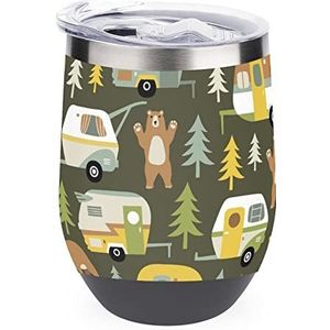 Bears Forest Camping Cars Herbruikbare Koffiekopjes Roestvrij Staal Geïsoleerde Reismok Dubbelwandige Wijnbeker Zwart-Stijl