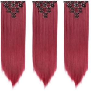 Haar stuk Set Lange Rechte Natuurlijke 16 Clip In Haarverlenging 22inch Synthetisch Haarstuk For Vrouwen Voor dames(SC66 BURG)