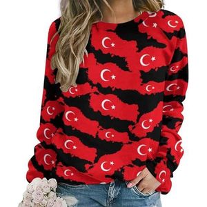 Turkije Kaart Vlag Nieuwigheid Sweatshirt Voor Vrouwen Ronde hals Top Lange Mouw Trui Casual Grappig