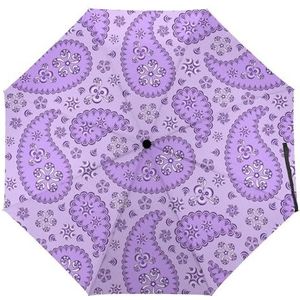 Paarse Paisley Paraplu Winddicht Sterke Reizen 3 Vouw Paraplu Voor Mannen Vrouwen Automatische