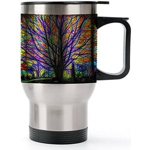 Art Magic Kleurrijke Boom Reizen Koffie Mok met Handvat & Deksel Rvs Auto Cup Dubbelwandige Koffie Mokken