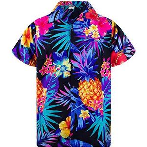 Funky Hawaiiaans Overhemd, Hawaii-Overhemd, Korte Mouw, Pineapple, Zwart Blauw, XS