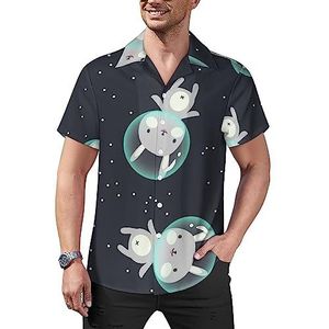 Cute Space Bunny casual overhemden met knopen voor heren, korte mouwen, Cubaanse kraag, T-shirts, tops, Hawaiiaans T-shirt, XL