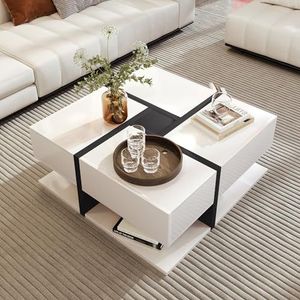 GOPLUS Salontafel met LED-verlichting, koffietafel met open plank & lade, sofatafel met afstandsbediening, voor woonkamer, gezelschapskamer, kantoor ( Zwart
