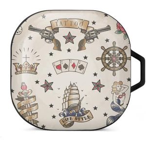 Retro ontwerp oordopjes hoesje compatibel met Samsung hard shell beschermhoes zwart-stijl