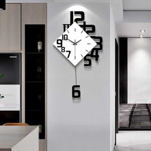 Grote Wandklok voor Woonkamer Decor Moderne Stille Niet Tikkende Slinger Wandklokken Batterij aangedreven Minimalistisch en Stijlvol voor Keuken Slaapkamer Kantoor 63x34cm