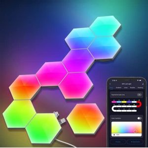 LYTLM RGBIC Hexagon LED Panel, Hexagon Wall Light met afstandsbediening, Geometric Quantum met Alexa en Google Assistant, Music Sync, App Control, DIY Design (10 stuk)