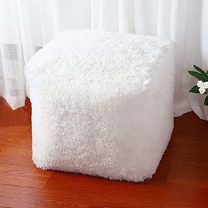 Faux Fur Poef Ottomaanse Cover Vierkant Wit 45x45 x 45 cm Grote Fuzzy Opslag Bean Bag Ongevulde Poefs Kubus voor Voetsteun /Kruk Vloerkussen Zitting | Opbergpoefs voor Woonkamer Slaapkamer Cover ALLEEN