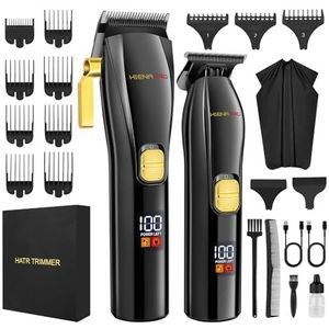 HIENA PRO Professionele tondeuse en T-Blade Trimmer Kit voor Mannen Draadloze Complete Kapper Kit Haar Snijset met LCD Display & USB Oplaadbaar (zwart)