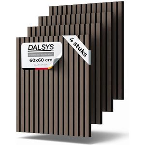 Dalsys akoestische panelen 60x60cm, 4 stuks notenhout, wandbekleding, houten wandpanelen, lamelwand met geluidsisolatie