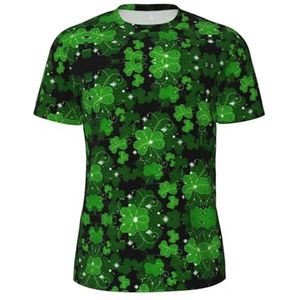 St Patricks Day Leaves Print Sportshirt voor heren, ademend koel droog mesh basislaag tops korte mouwen hardlooptop gym shirt, Zwart, S