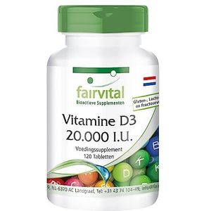 Fairvital | Vitamine D3 20.000 I.U. tabletten - HOOG GEDOSEERD - 120 tabletten - slechts 1 tablet om de 20 dagen - cholecalciferol