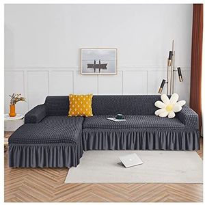 Sofa hoes 1 stuk for 3 kussens bankovertrek met rok, duurzaam wasbaar hoog elastisch rekbaar, gemakkelijke pasvorm universele meubelbeschermer(Color:Wax white,Size:3 seat 190-230cm)