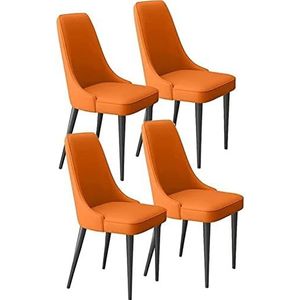 GEIRONV Keuken eetkamerstoelen set van 4, moderne kunstleer eetkamerstoelen kamerstoelen met beschermende voetkussentjes en metalen poten gewatteerd Eetstoelen (Color : Orange, Size : 92 * 45 * 48cm)